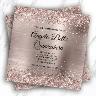 Invitation Glittery Pink Champagne Faux Foil Quinceanera
