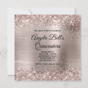Invitation Glittery Pink Champagne Faux Foil Quinceanera