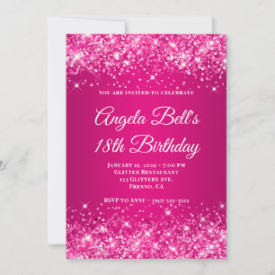 Invitation Glittery Rose Chaud framboise Ombré 18e Anniversai