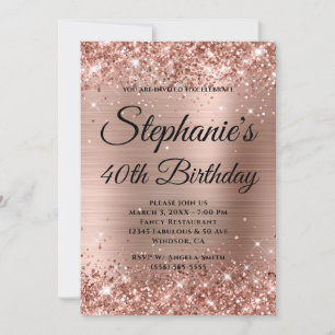 Invitation Glittery Rose Gold Fancy Monogramme 40e anniversai