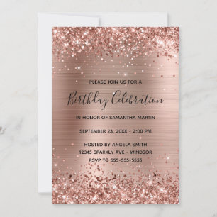 Invitation Glittery Rose Gold Foil Anniversaire Célébration