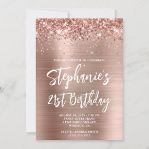 Invitation Glittery Rose Gold Foil Bold 21e anniversaire