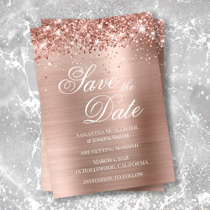 Invitation Glittery Rose Gold Foil Photo Enregistrer la date