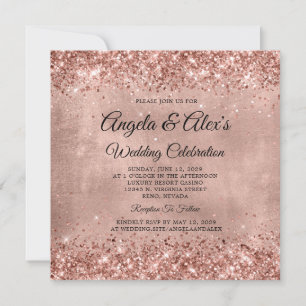 Invitation Glittery Rose Gold Mariage élégant