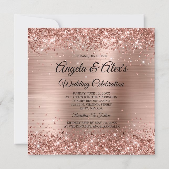 Invitation Glittery Rose Gold Ombre Foil Mariage élégant (Devant)