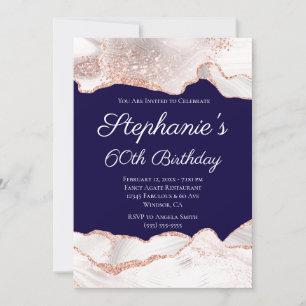 Invitation Glittery Rose Gold White Agate 60e anniversaire Ma