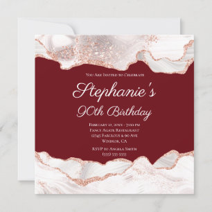 Invitation Glittery Rose Gold White Agate 90e anniversaire
