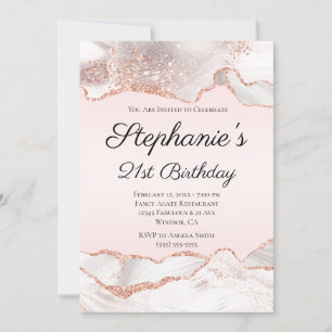 Invitation Glittery Rose Gold White Agate Blush 21e anniversa