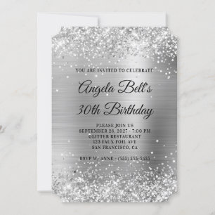 Invitation Glittery Silver Foil Fancy Monogramme 30e annivers