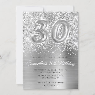 Invitation Glittery Silver Glam Numéro 30e anniversaire