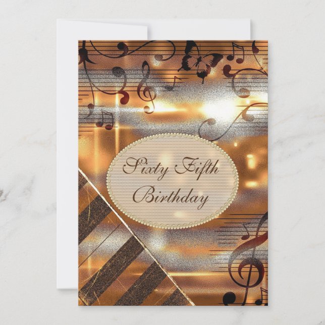 Invitation Glittery Silver & Gold Music Notes 65e anniversair (Devant)