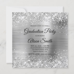Invitation Glittery Silver Monogram Graduation Party