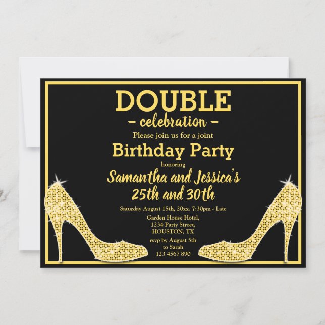 Invitation Glittery Sparkly Gold Stilettos double anniversair (Devant)