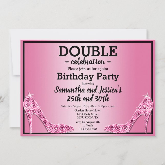 Invitation Glittery Sparkly Rose Stilettos Double Anniversair (Devant)