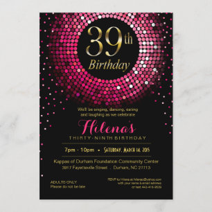 Invitation Glitz Bling Confetti 39e anniversaire or fuchsia