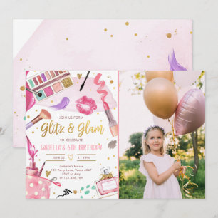 Invitation Glitz Glam Glamor Party Spa de maquillage fille An