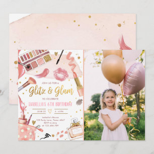Invitation Glitz Glam Glamor Party Spa de maquillage fille An