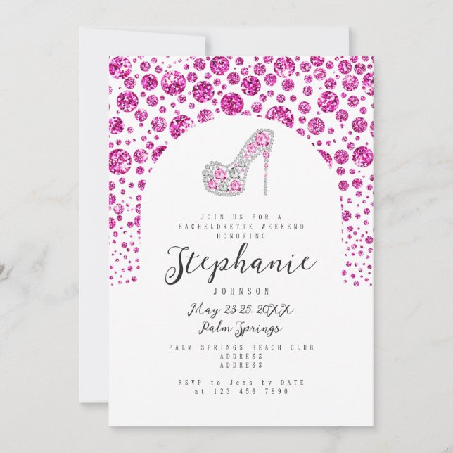 Invitation Glitz & Glam Pink Diamonds Chaussure Bachelorette  (Devant)