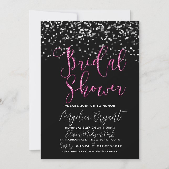 Invitation Glitz & Glam Rose et Black Bokeh (Devant)