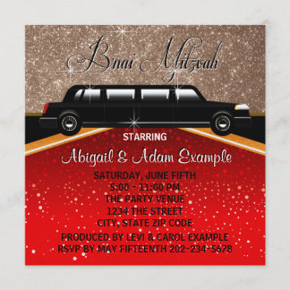 Invitation Glitz Glamor Red Carpet Moteur Star B'nai Mitzvah