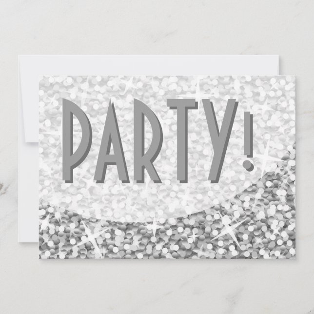 Invitation Glitz "Silver" courbe "Party!"invitation (Devant)