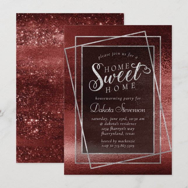 Invitation Glitzy Foil | Henna Crimson Rouge Glam Ménage (Devant / Derrière)