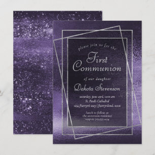 Invitation Glitzy Foil Indigo Midnight Purple 1st Communion