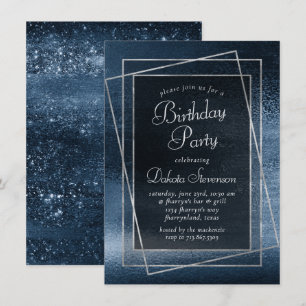 Invitation Glitzy Foil   Navy Blue Sparkel fête d'anniversair