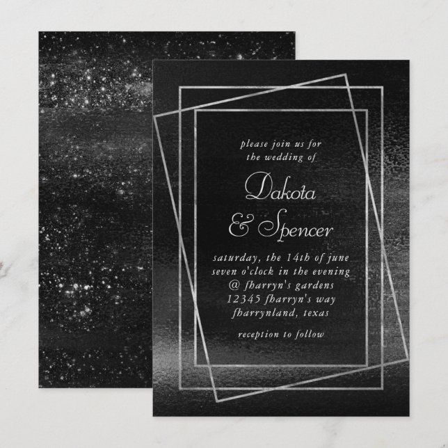 Invitation Glitzy Foil | Platine Argent Faux Chrome Shimmer (Devant / Derrière)