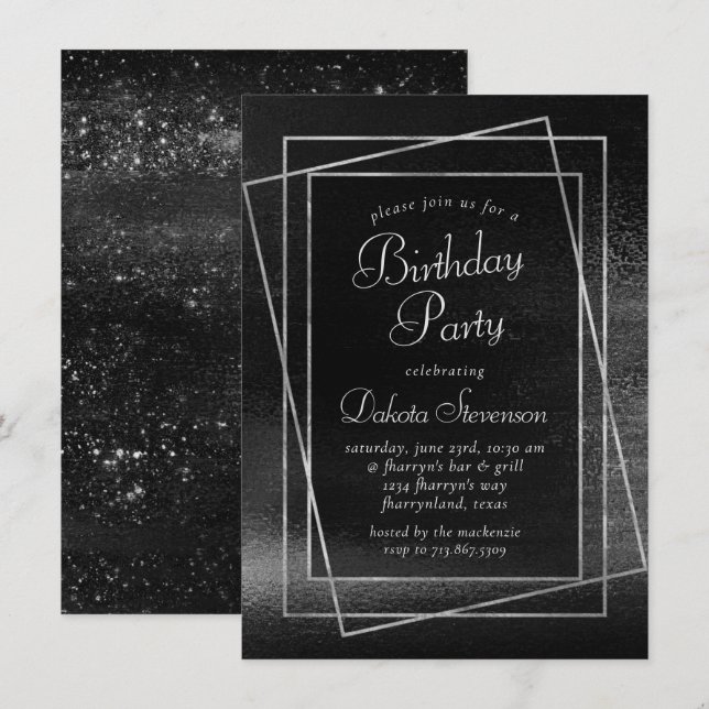 Invitation Glitzy Foil | Platine Argent Faux Chrome Shimmer (Devant / Derrière)