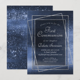 Invitation Glitzy Foil   Première communion de la Parties sci