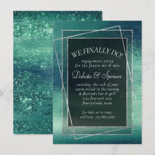 Invitation Glitzy Foil   Seafoam Green Aqua Dîner Fiançailles
