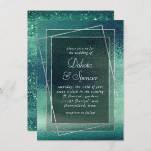 Invitation Glitzy Foil Seafoam Green Aqua Faux Shimmer