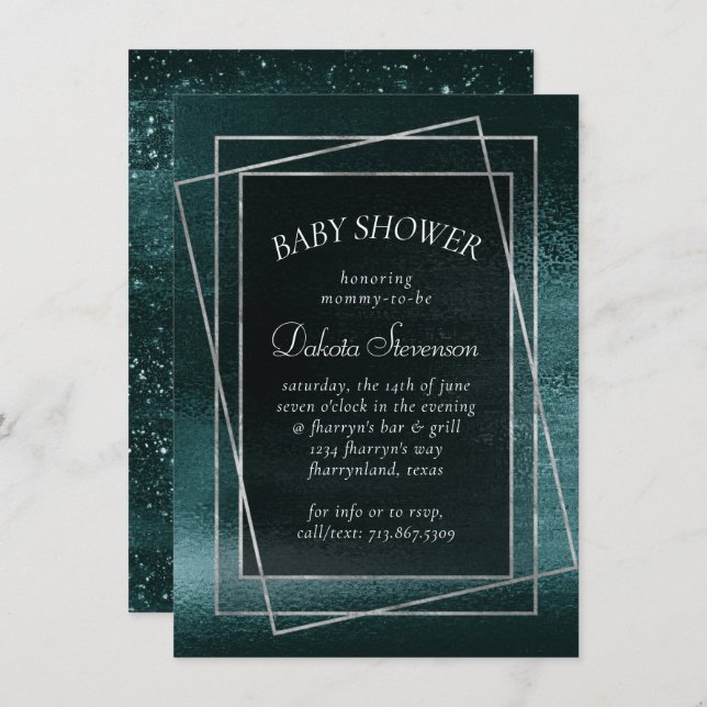Invitation Glitzy Foil | Seafoam Green Faux Iridescente Douch (Devant / Derrière)