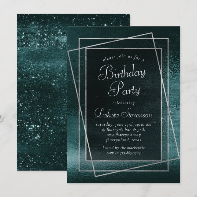 Invitation Glitzy Foil | Shamrock Green Glam fête d'anniversa (Devant / Derrière)