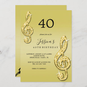 Invitation Glitzy Gold Music Notes Anniversaire