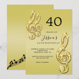 Invitation Glitzy Gold Music Notes Anniversaire