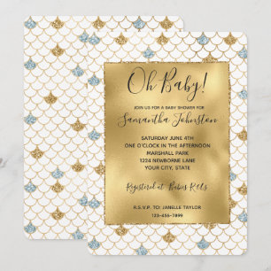 Invitation Glitzy Mermaid Blue Gold Sparkle