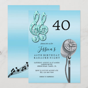 Invitation Glitzy Music Note & Microphone Karaoke Anniversday
