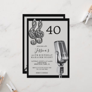 Invitation Glitzy Music Note & Microphone Karaoke Anniversday