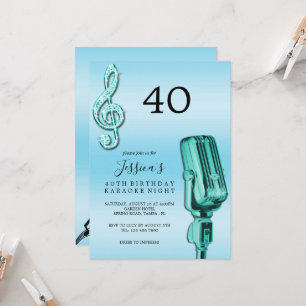 Invitation Glitzy Music Note & Microphone Karaoke Anniversday