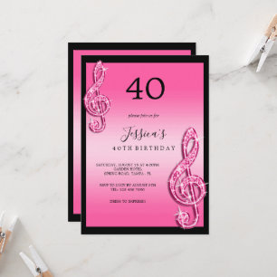 Invitation Glitzy Pink Music Notes Anniversaire