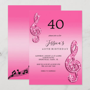 Invitation Glitzy Pink Music Notes Anniversaire