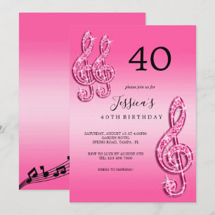Invitation Glitzy Pink Music Notes Anniversaire