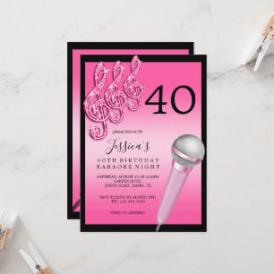 Invitation Glitzy Pink Music Notes & Micro Karaoke Anniversda