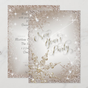 Invitation Glitzy Snowflakes Gold New Year's Eve Party