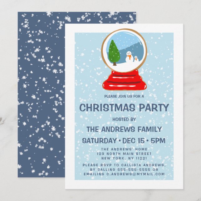 Invitation Globe des neiges de Snowman Illustration de Noël (Devant / Derrière)