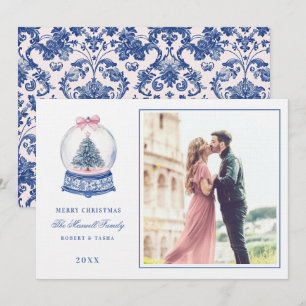 Invitation Globe des neiges rose et bleu avec photo