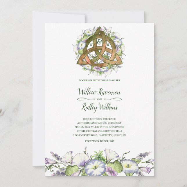 Invitation Gloire du matin Celtic Orange Triquetra Handfastin (Devant)