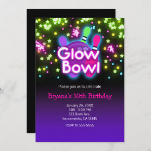 Invitation Glow Bowl Bowling Neon Stars Anniversaire